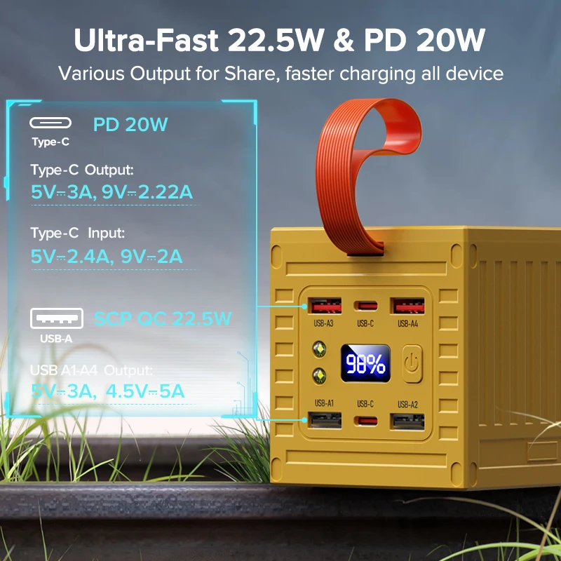 Qoovi 60000mah power bank 22.5 - Outdoor Power Lead avaliação e preço